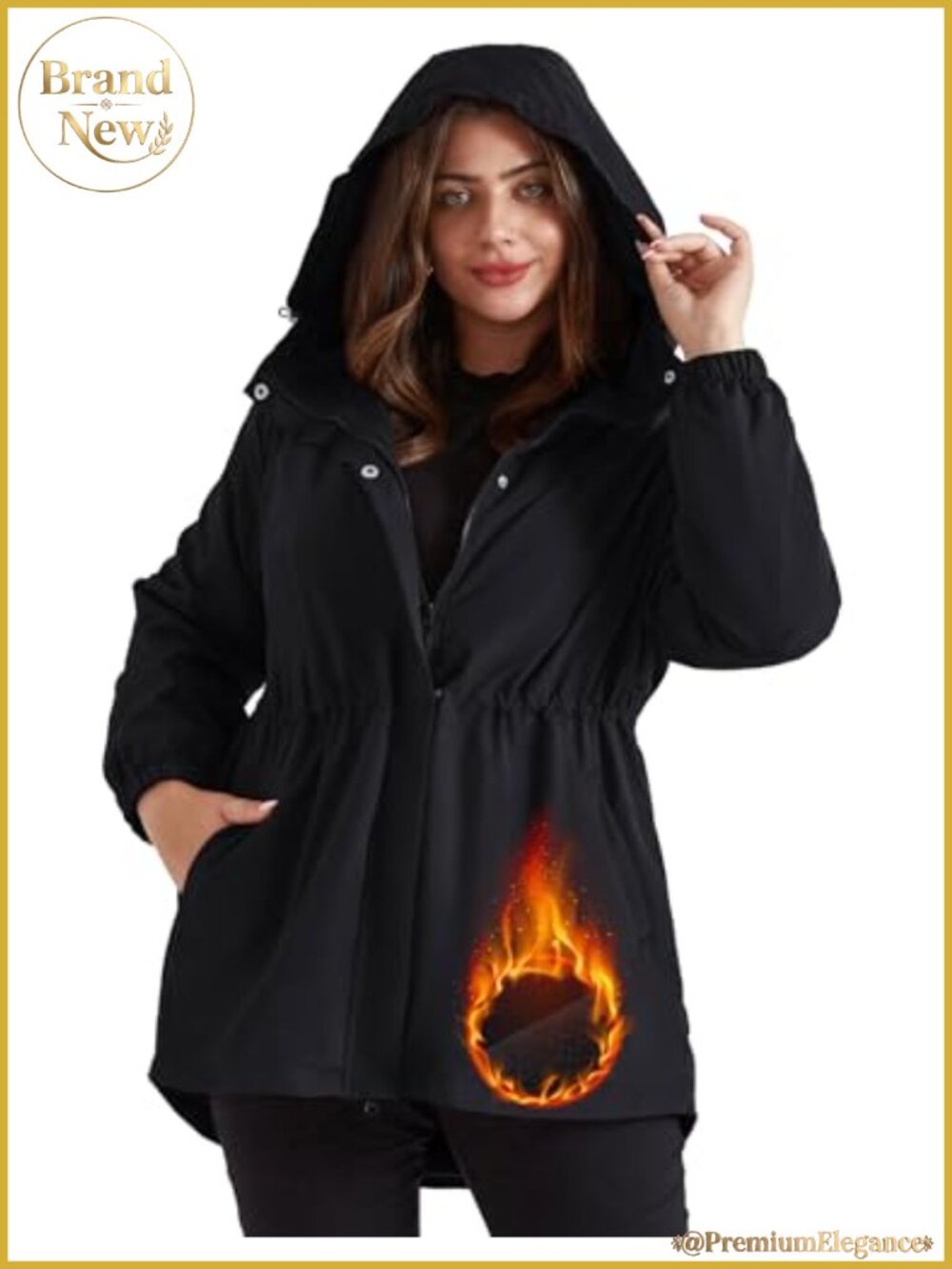 Plus Size Fleece Lined Waterproof Rain Jacket with Adjustable Waist